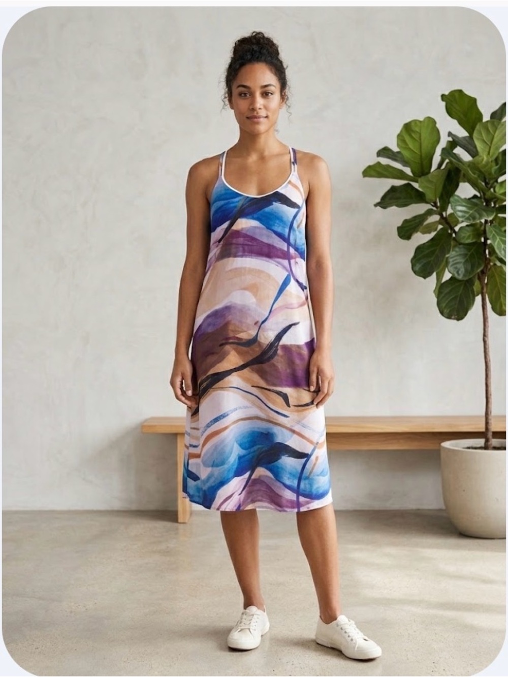 Soma Multicolor Abstract Slip Dress - Blue, Purple & Tan